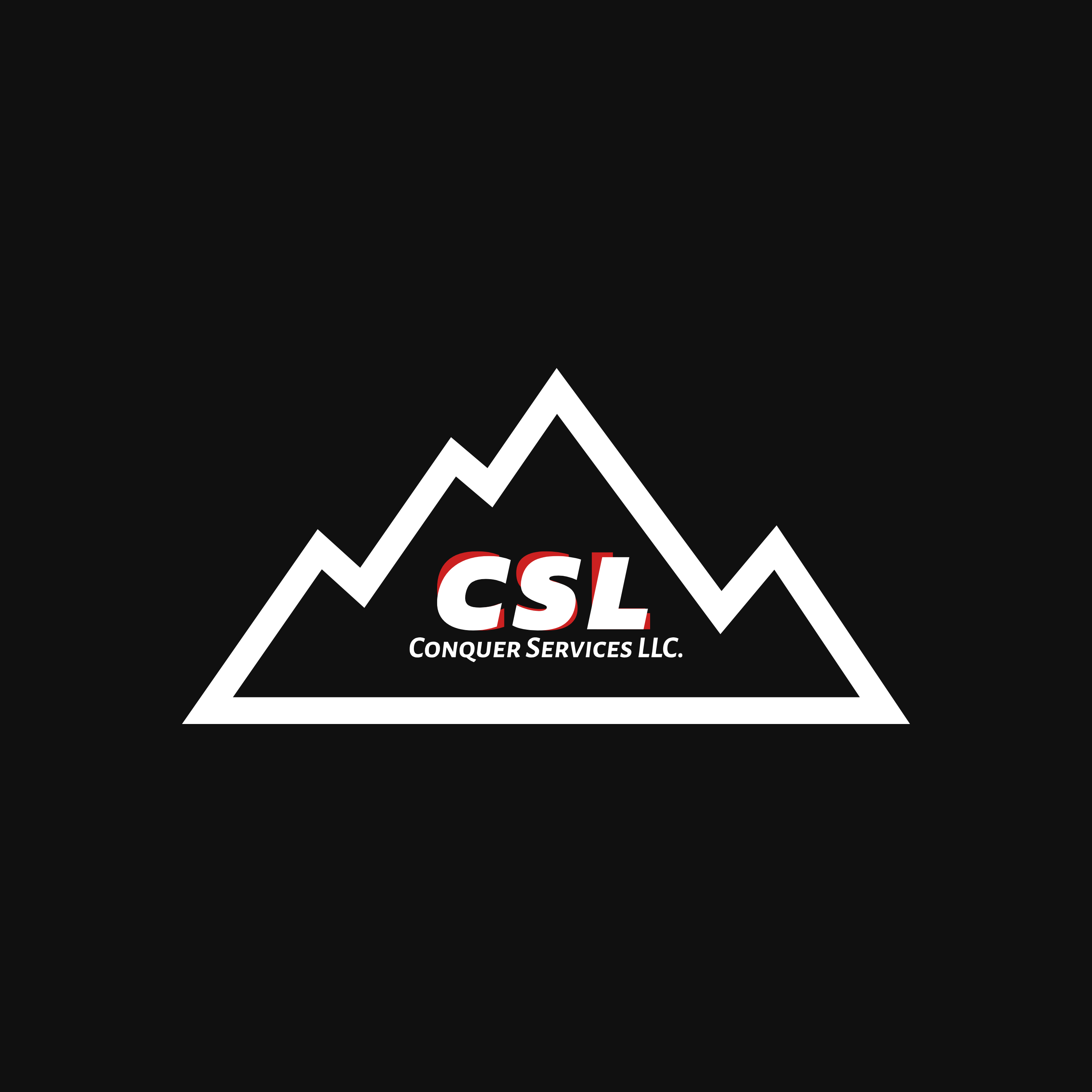 A black and white logo with a mountain in the background